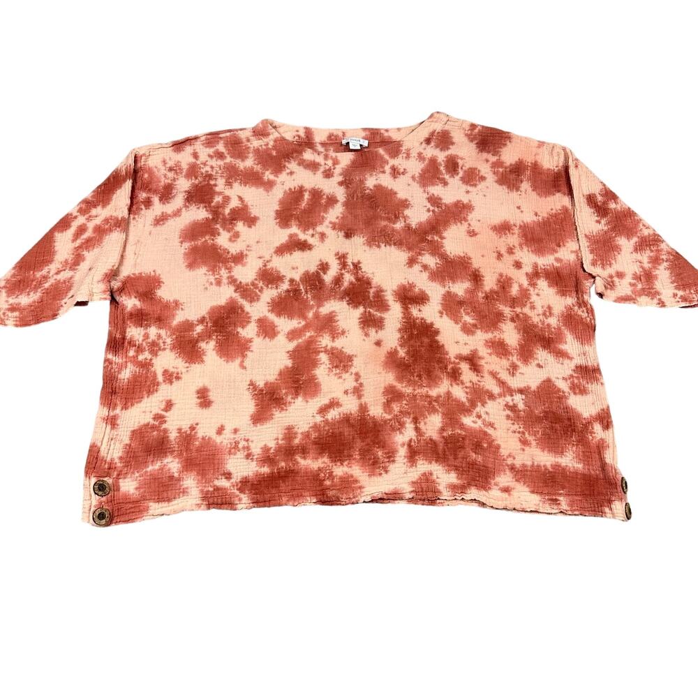 Pure Jill Tie Dye Gauze Top Womens Medium Rust Orange Cotton 239231